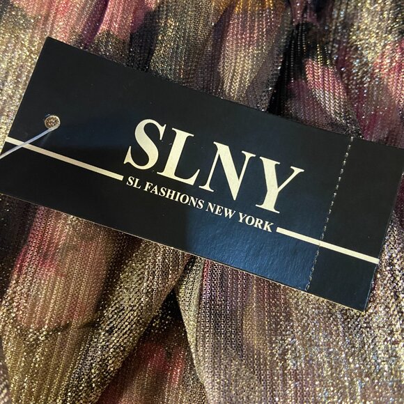 Long Metallic Knit Surplice Dress with Ruched Waist & Flutter Sleeves - Picture 4 of 5